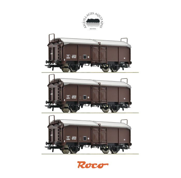 ROCO Wagon de fret, SNCF HO 2R Ep III réf 77020 - Coffret 3 pièces à toit coulissant