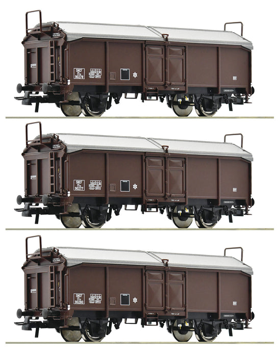 ROCO Wagon de fret, SNCF HO 2R Ep III réf 77020 - Coffret 3 pièces à toit coulissant